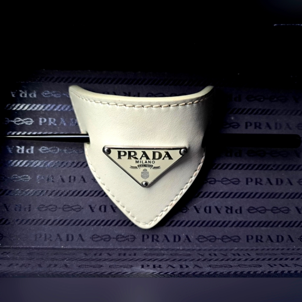 Prada White Leather Hair Clasp With Stick
